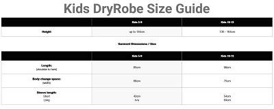 DryRobe Kids Size Chart