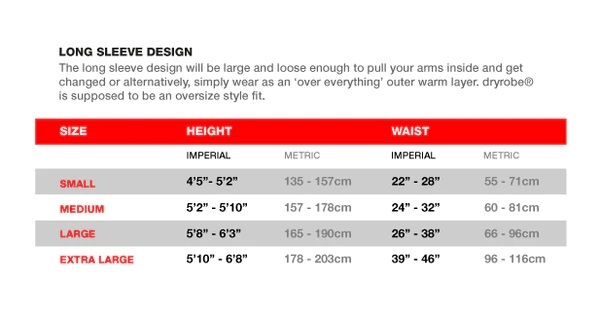 DryRobe Size Chart