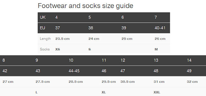 Palm footwear sizing