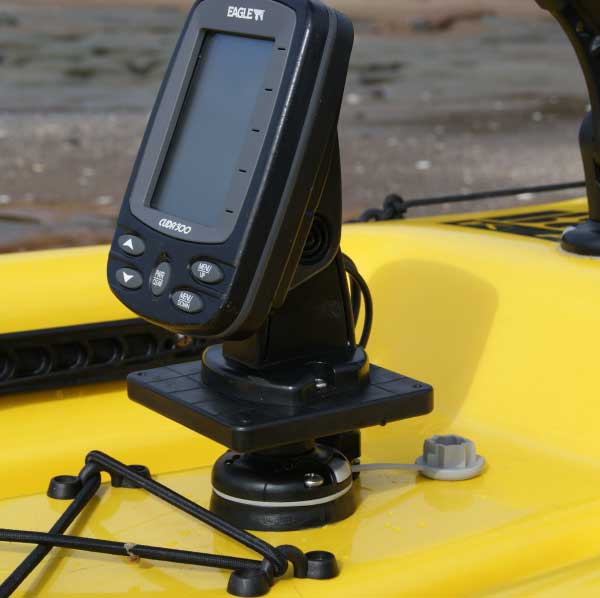 Railblaza Rotating Platform shown with an Eagle Cuda fish finder