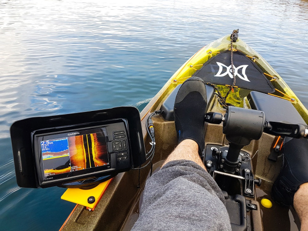 BerleyPro Visor for Garmin Striker Plus / Vivid on a kayak fish finder