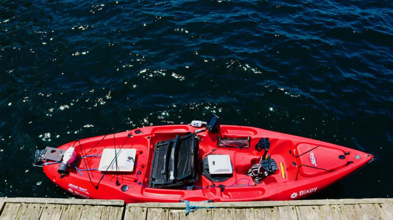 Bixpy Hobie Twist-N-Stow Rudder Adaptor with J-2 Motor on a Hobie Kayak