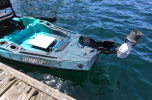 Bixpy Universal Rudder Adaptor with J-2 Motor fitted on a fishing kayak