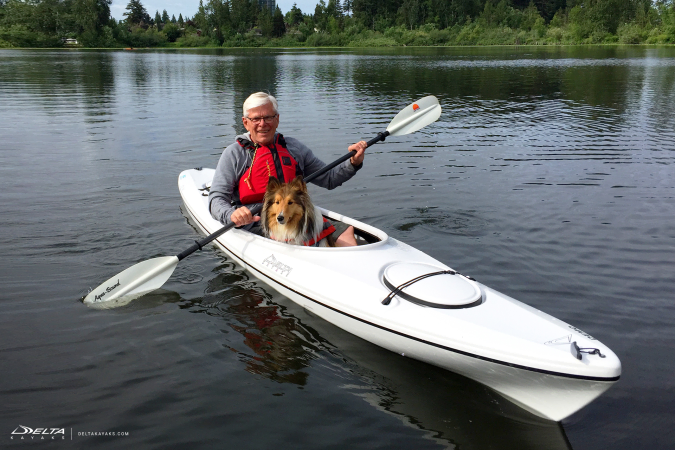 Delta Kayaks 12 AR with large cockpit so you can take a pet along