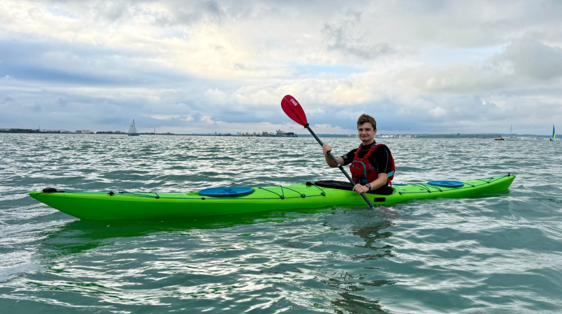 Paddling the Design Kayaks Endless on a canal in England
