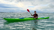 Paddling the Design Kayaks Endless on a canal in England