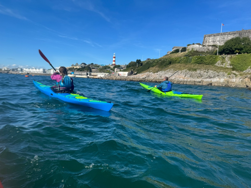 Paddling the Design Kayaks Unplugged sea kayak in Plymouth Sound, Devon