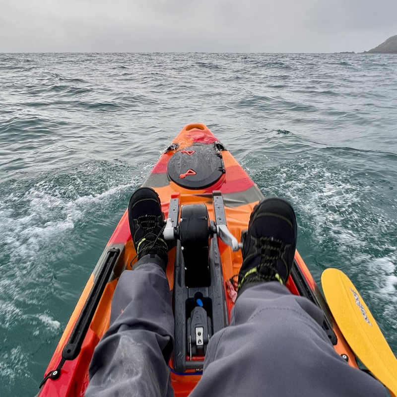 Feelfree Moken 12.5 PDL kayak in the sea off the south coast of Cornwall