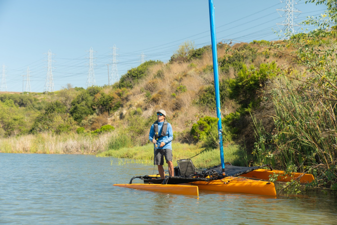 Fishing from the Hobie Adventure Island with Trampoline Set on the Outriggers