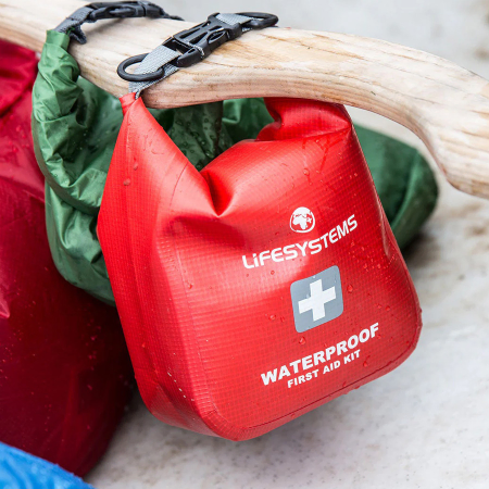 Lifesystems Waterproof First Aid Kit attached to a canoe