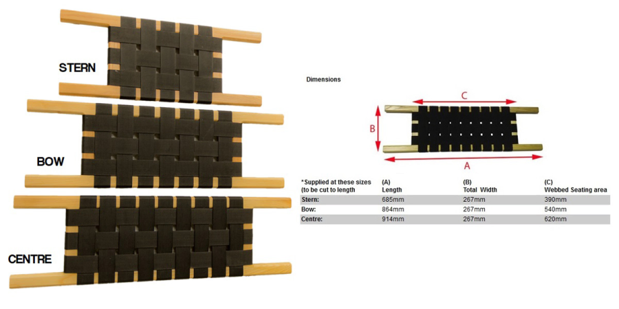 Nova Craft Webbed Seat - Size Chart