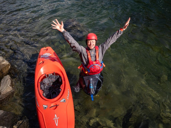 Palm Cascade Dry Suit being used for white water kayaking