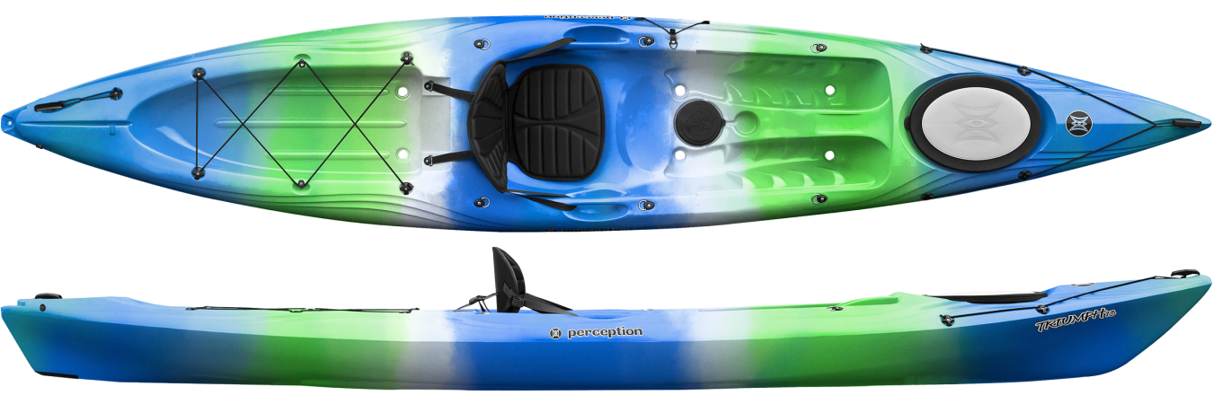 green, blue and white touring sit on top from perception