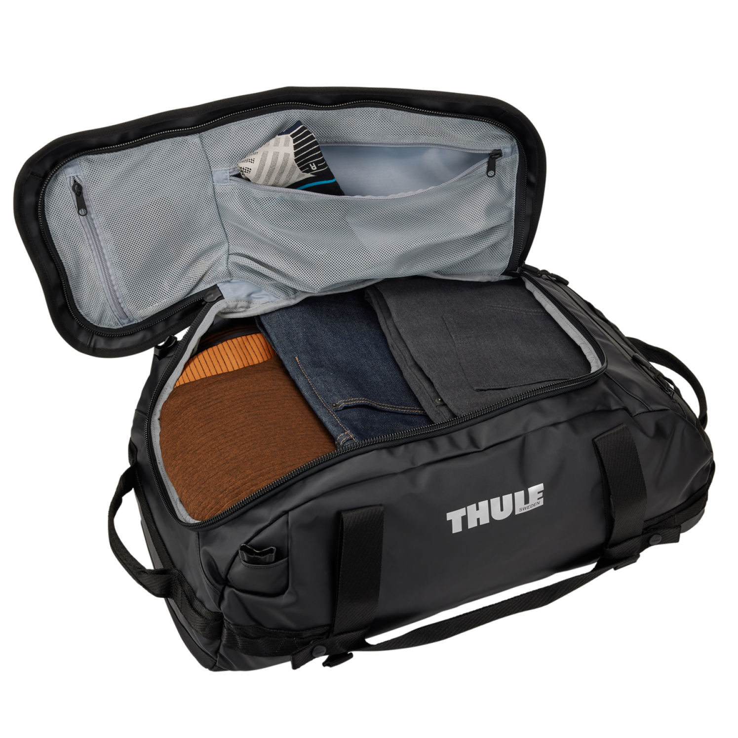 Thule Chasm Duffel Bag with clothes stored inside