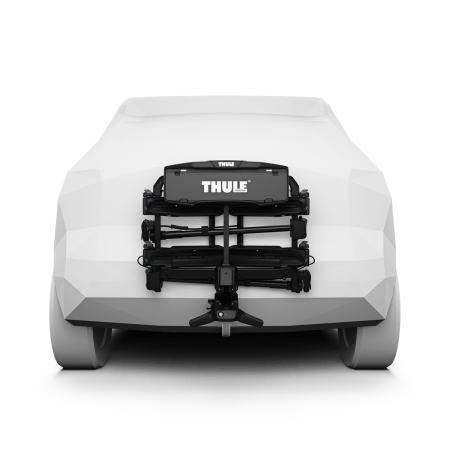 Thule OutPace 2 bike towbar mounted carrier folded up for easy parking