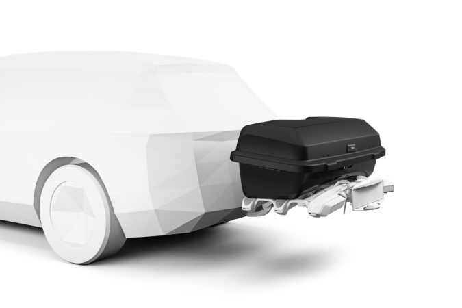 Thule Santu Cargo Box shown on an EPOS bike rack