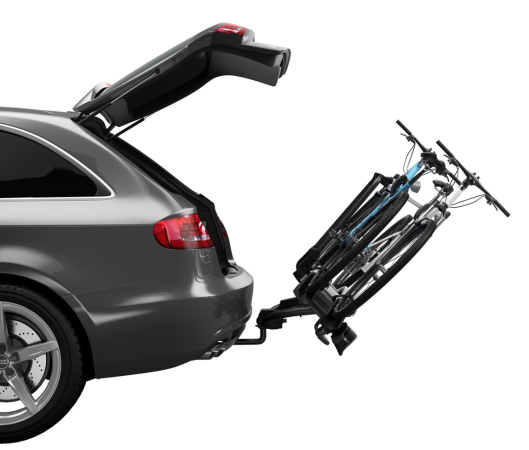 Thule VeloCompact 2 tilted to allow access to a car boot