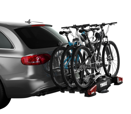 Thule VeloCompact 3 loaded with 3 bikes on the back of a car