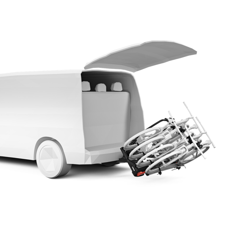 Thule VeloSpace XT 3 tilted to allow access to a car or van boot