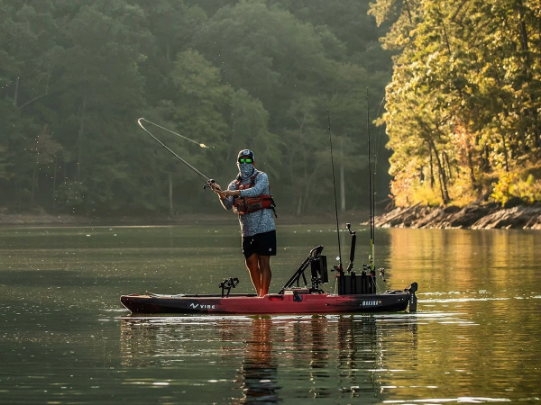 Kayak fishing from the Vibe Makana 100 on a lake