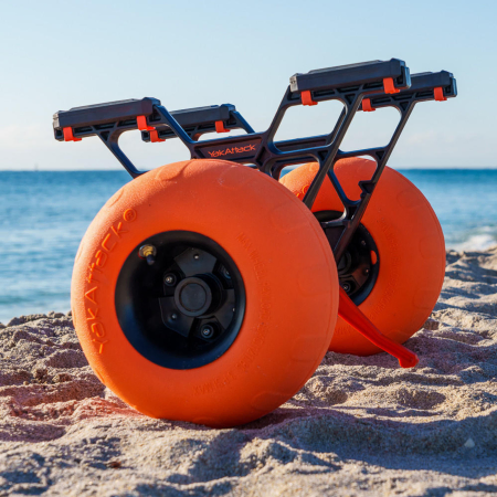 Yak Attack TowNStow Bunkster Cart with Sand Tires on a beach